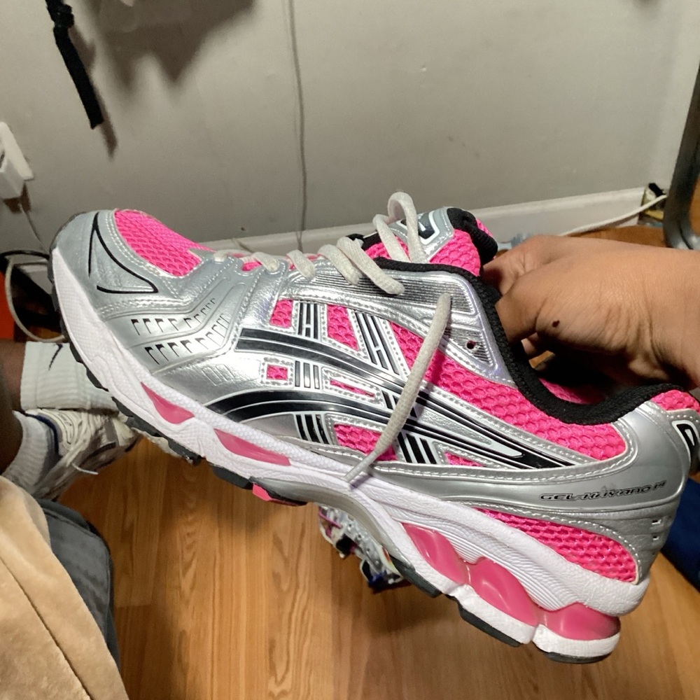 Asics Pink and Silver Athletic Shoes with Cushioning